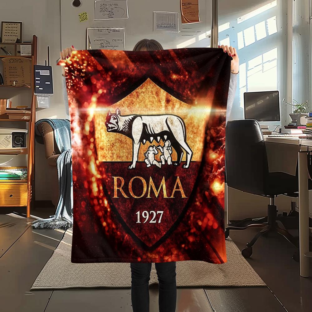 Logo echipă AS Roma, model Pătură de Flanelă, Calitate înaltă Confortabilă pentru Toate Anotimpurile, Decor Casă, Căldură și Confort, Perfectă pentru Cadouri.