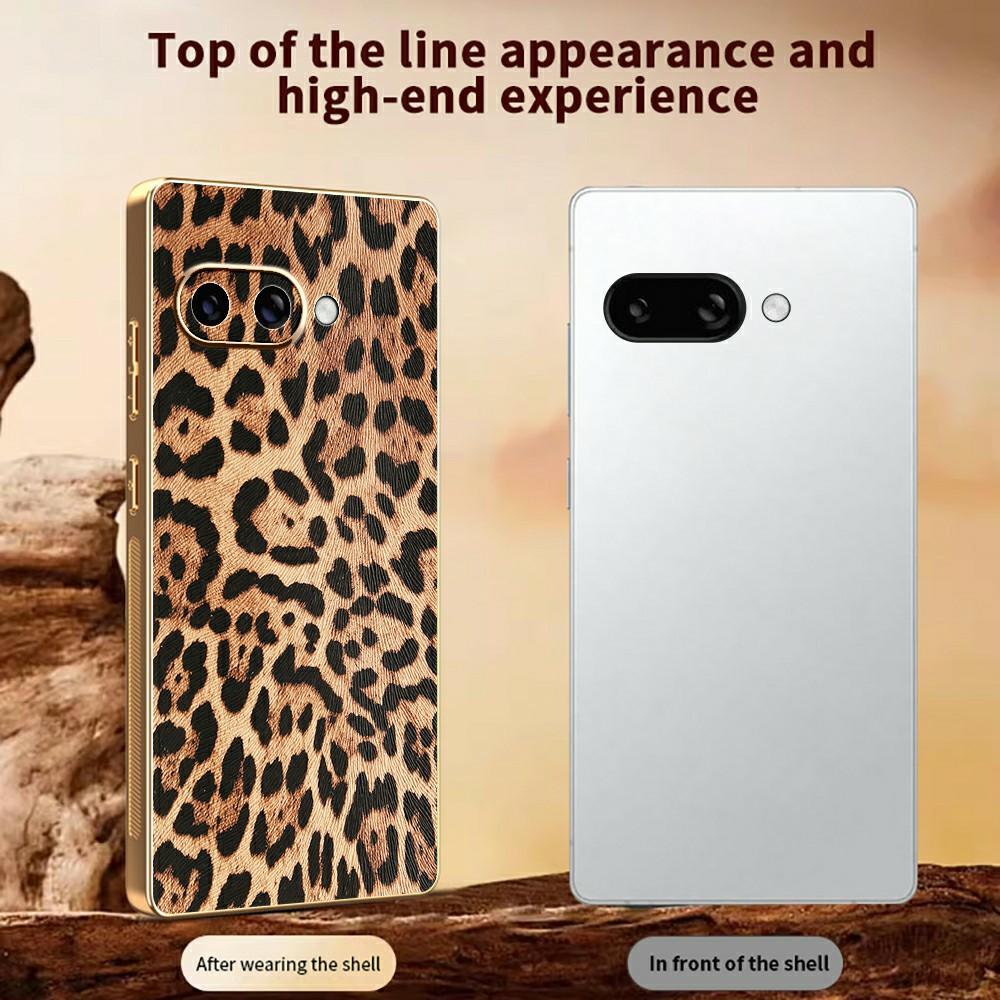 For Google Pixel 9a Case Leopard Print PU Leather Coated PC+TPU Electroplating Phone Cover