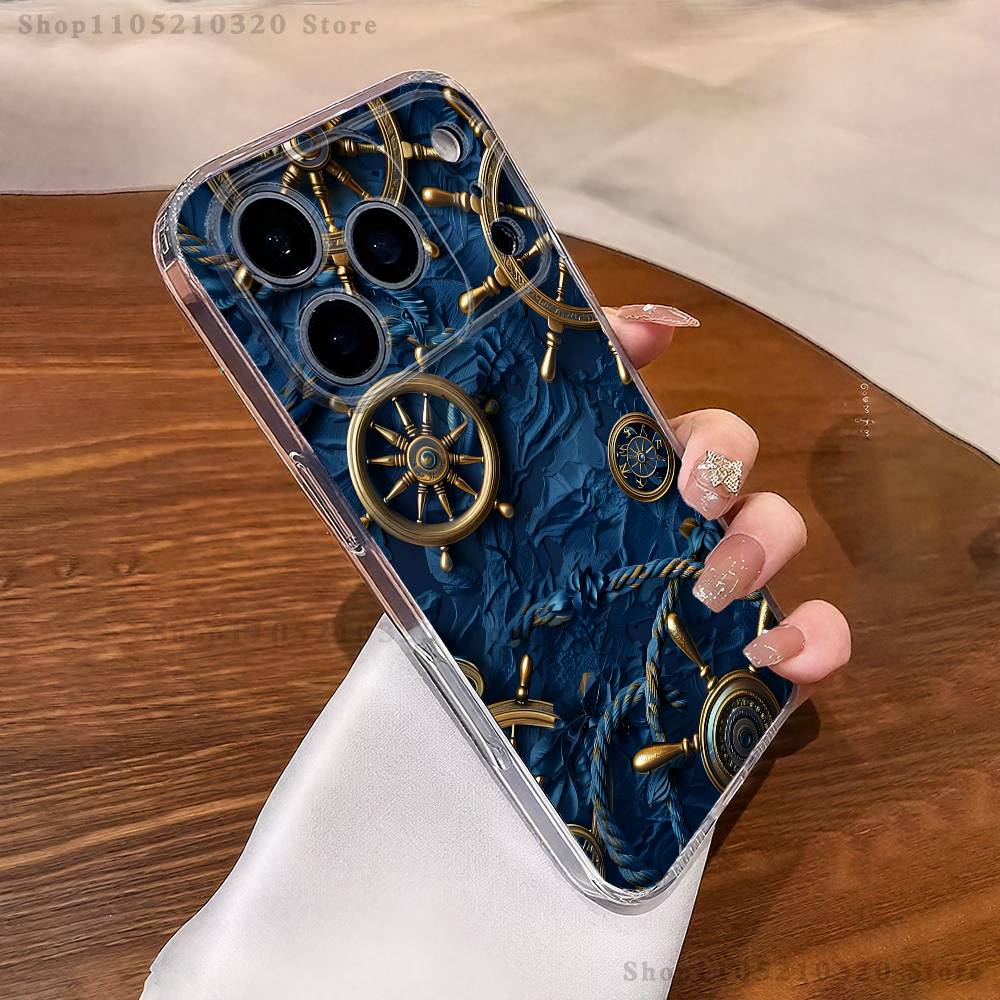 

Ship Wheel Anchor Boat Phone Case For iPhone 16,15,17,12,13,14,11 Max,Pro,Plus,X,XS,XR,SE4,E Mini Transparent Cover iPhone17Promax