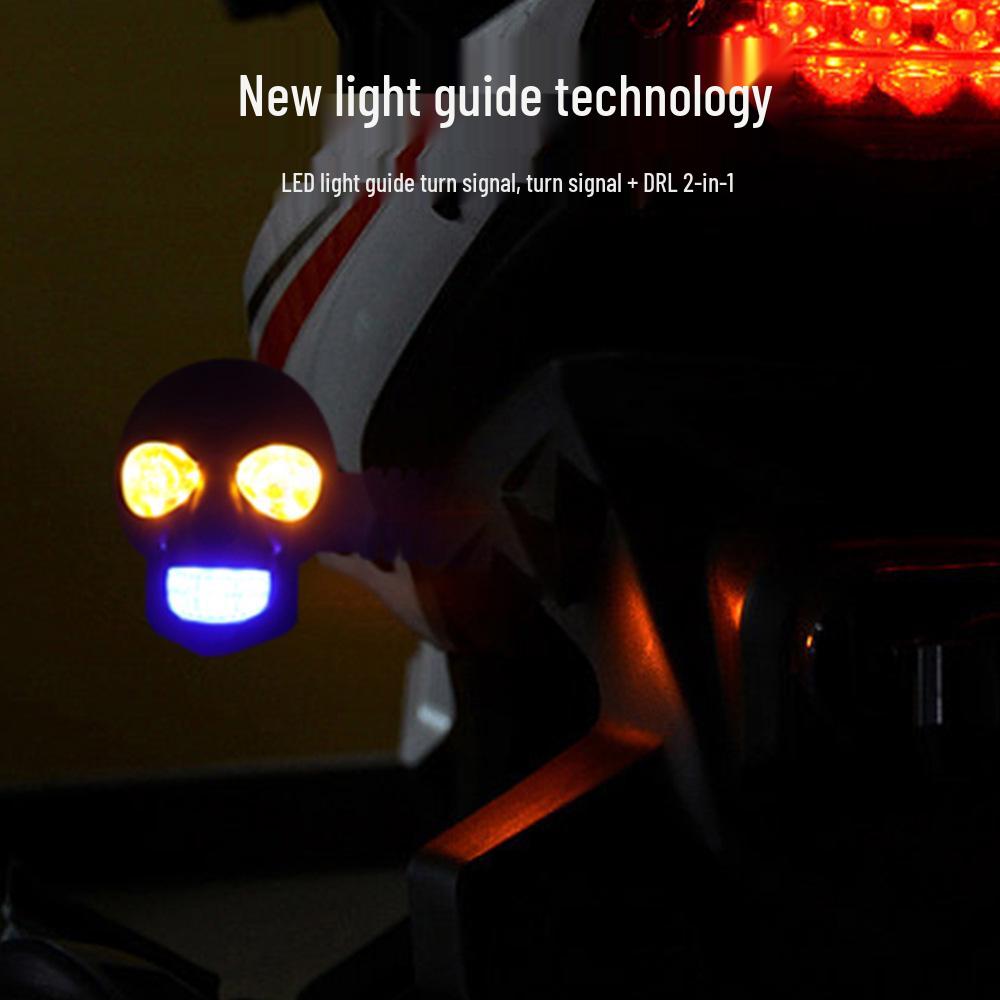 12V Skull LED Motorcycle Turn Signals - White & Yellow Dual Color