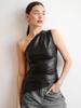 Y24TP426 Women's Solid Color Sleeveless One-Shoulder T-Shirt with Oblique Collar and Zipper 