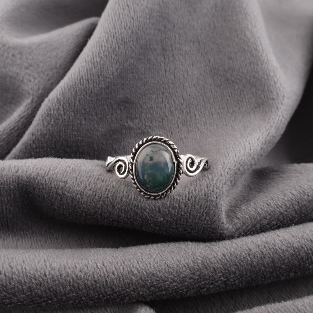 Moss Agate Ring, Gemstone Jewelry 925 Solid Sterling Silver Ring, Handmade Ring Gift For Women