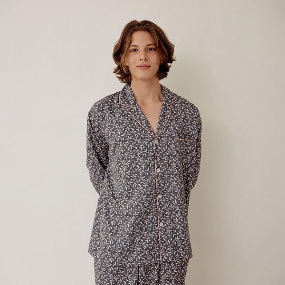 Lunaluz Men S Modal Cotton Long Sleeve Collar Two Piece Pajama Botany navy/free