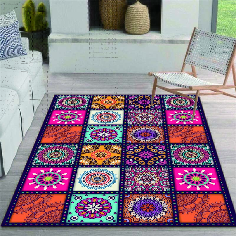 Non-Slip Bohemian Style Floral Pattern Mat Floor Mat - 100% Polyester,&,Machine Washable,Vibrant Colors for Living Room,Bedroom,or Entryway