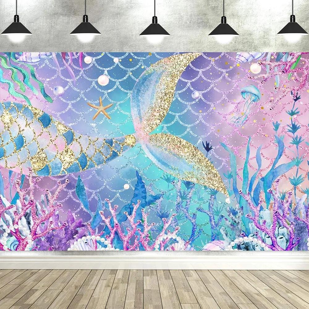 Mermaid Princess Theme Backdrop – Baby Girl'S Birthday Party Decor, Baby Shower Photography Banner & Props Supplies-Tapestry