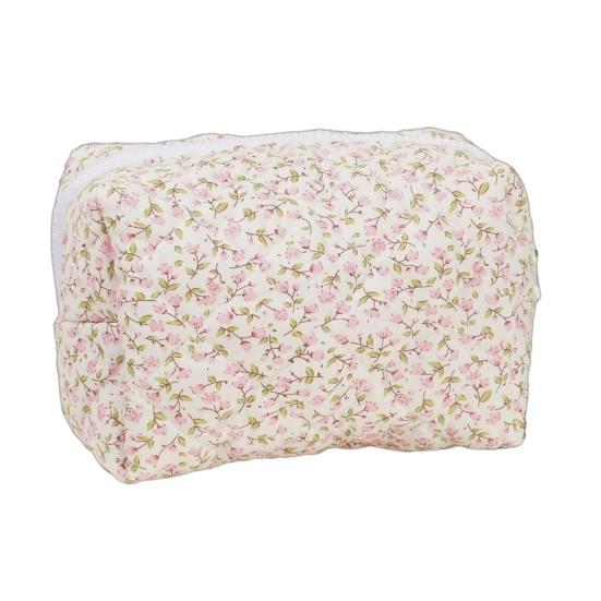 Quilted Floral Makeup Bag Soft Zippered Cosmetic Bag Portable Cosmetic Pouch Travel Makeup розовый