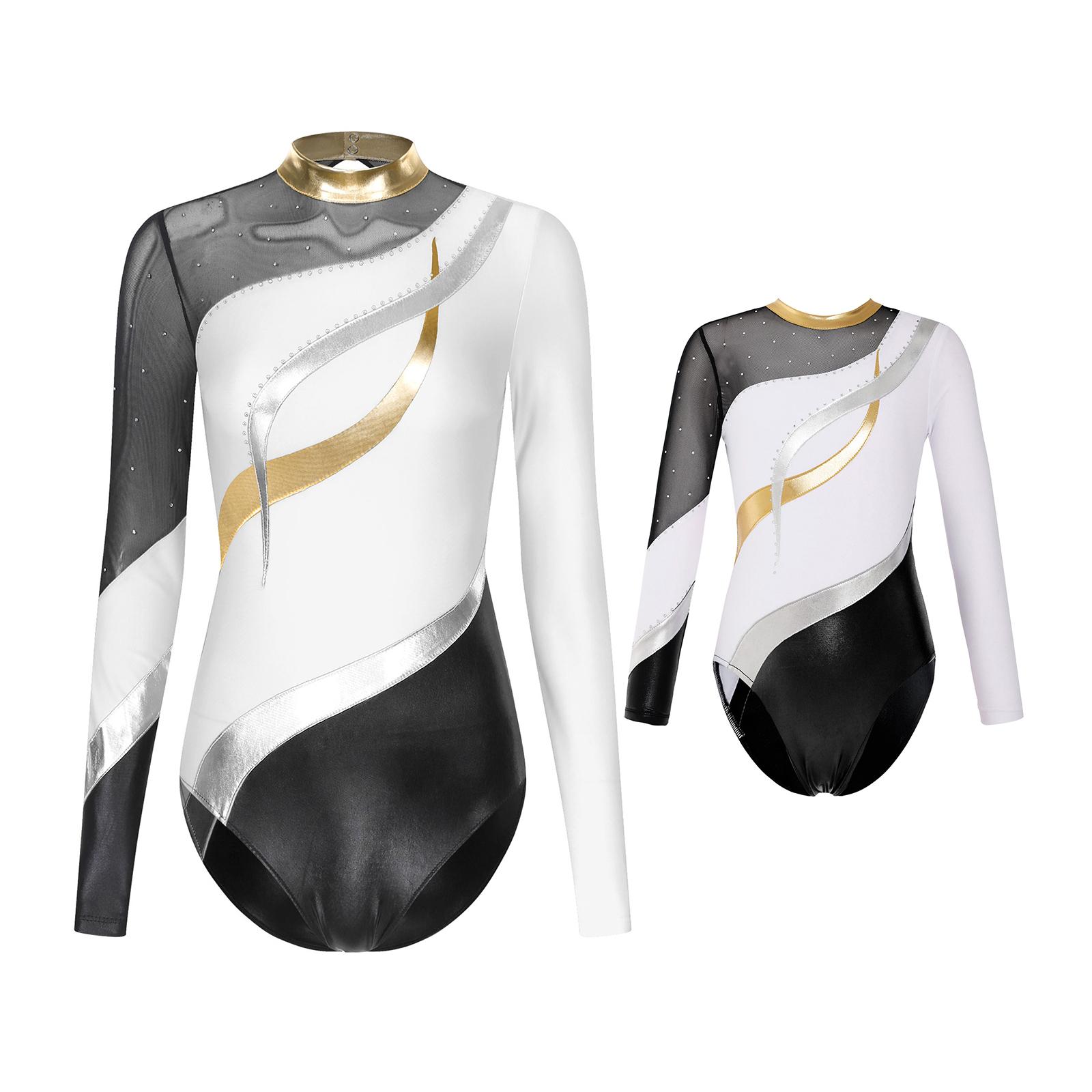 IEFiEL Dames Lange Mouwen Kunstschaatsen Ballet Dans Leotards Bodysuit Performance Kostuum S wit