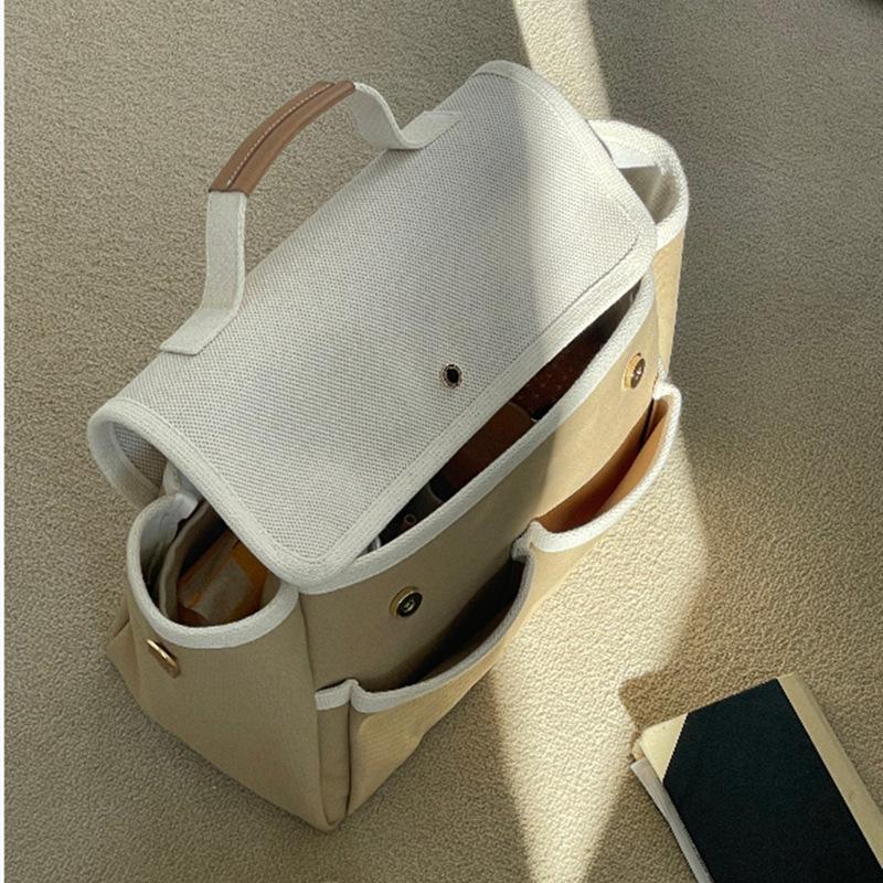 Mommy Bags, Mother and Baby Bags, Niche Design Canvas Bags, Ins Simple Commuting Bags, Splicing Handheld Bags