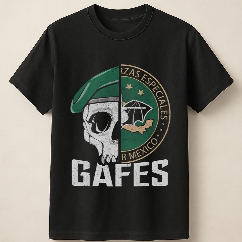 GAFES Skull With Mexican Military Emblem and Special Forces Text Unisex T Shirt Unisex T-Shirt XXXXL