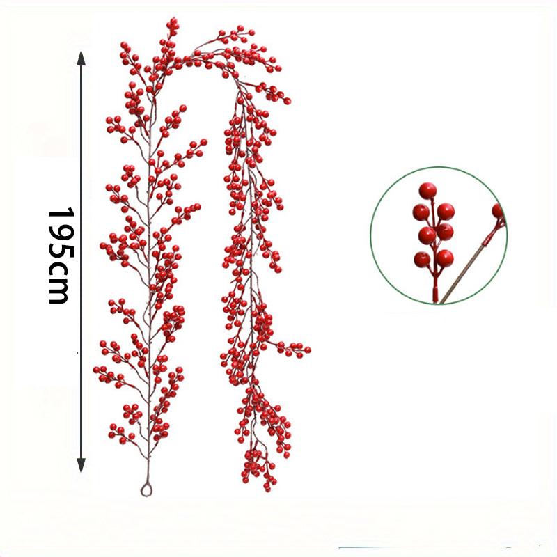 

1pc 1.95m Red Berry Vine Garland, for Christmas, Seasonal Fall Home Decor, Versatile for Living Room, Party, Table Centerpiece червоний