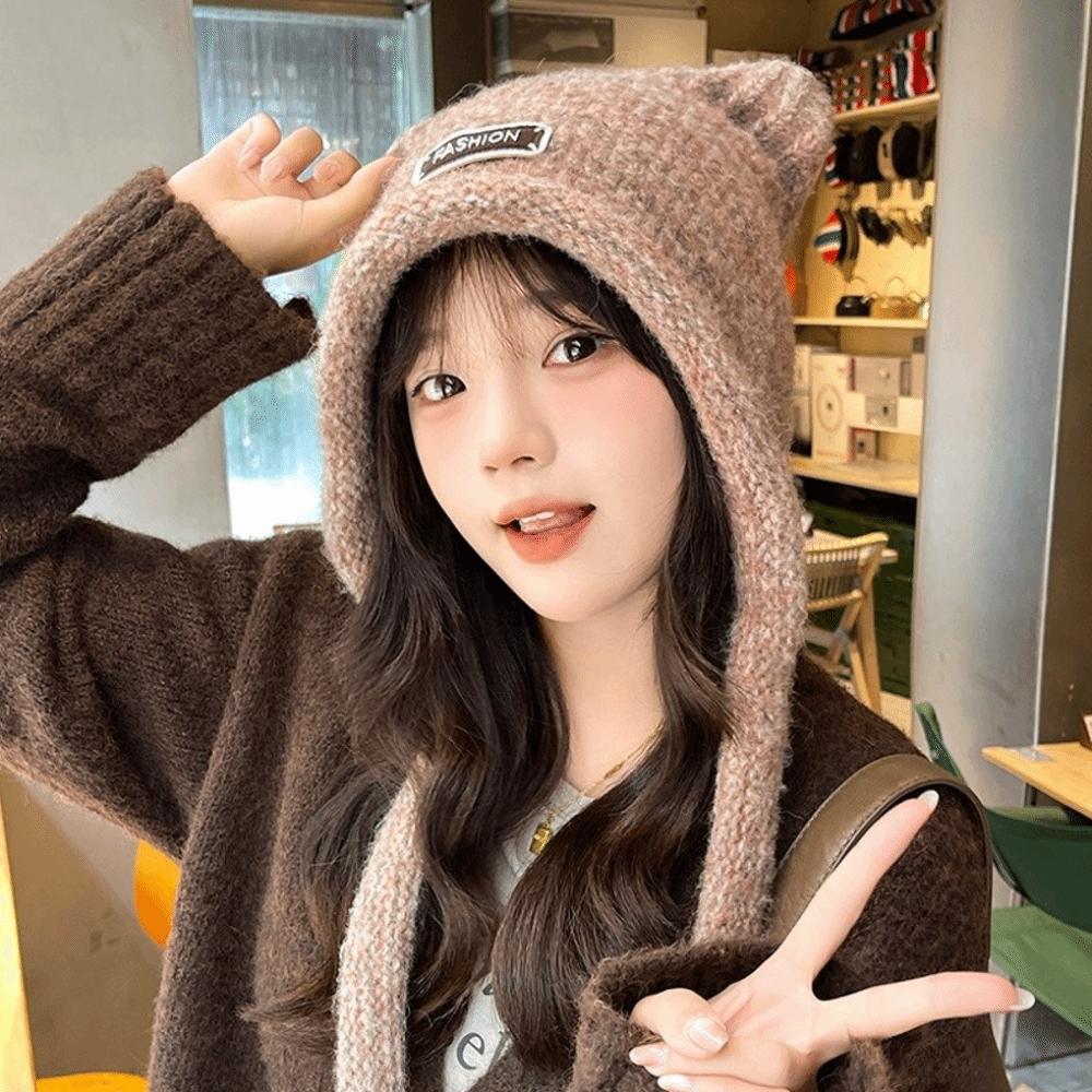 New Thickened Cute Ear Hat Windproof Coldproof Knitted Hat Spicy Girl Hat Girl Boy