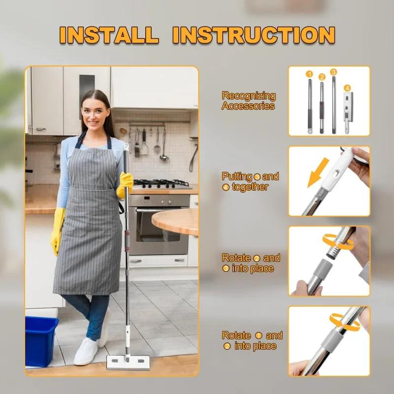 Stěrka na okna Čistič 4 v 1 Nástroj na čištění oken s ohebnou a rovnou prodlužovací tyčí Teleskopické okno.