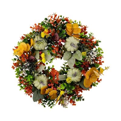Harvest Festivals Faux Pumpkin Wreath Elegant Fall Flower Wreath Artificial Flower Decoration for Wall or Window