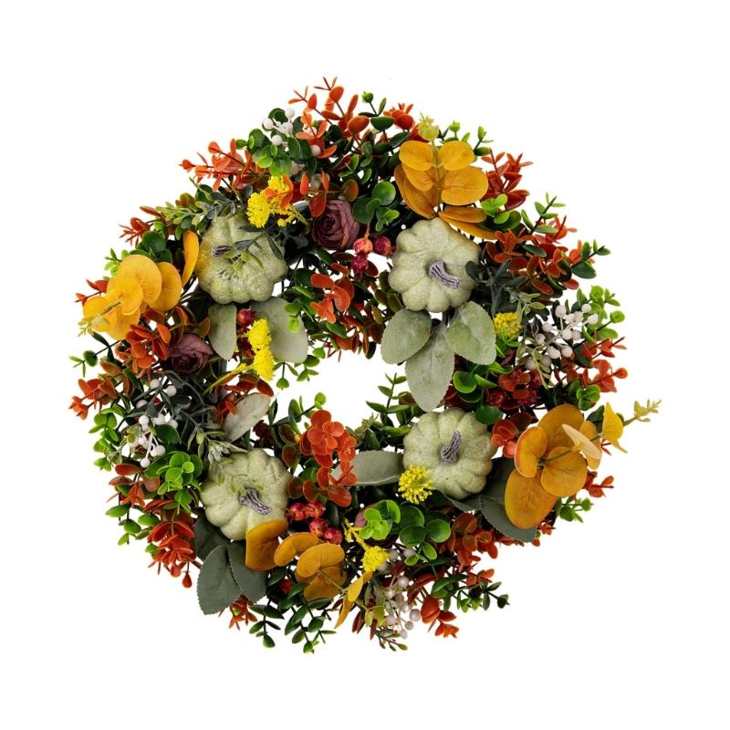 

Harvest Festivals Faux Pumpkin Wreath Elegant Fall Flower Wreath Artificial flower Decoration for Wall or Window 1
