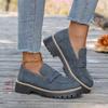 Woman Loafers Retro Autumn Ladies Large Size Frosted British Thick Heel Round Toe Rubber Outsole Korean Style Casual Shoes
