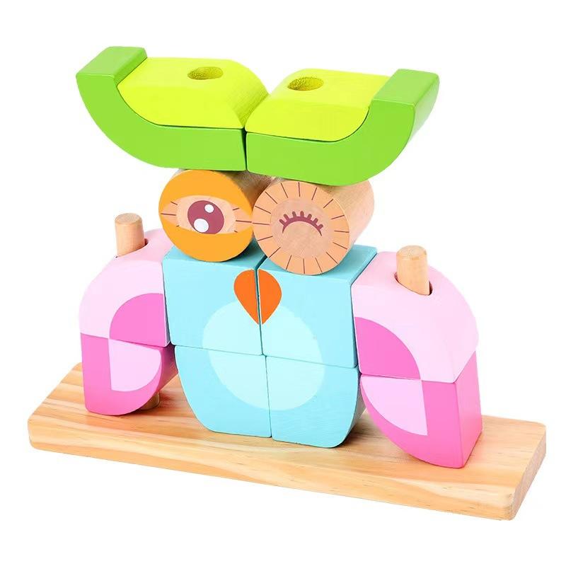 Wooden Early Education Bunny Day And Night Color Toy Car Children'S Educational Creative Splicing Building Block Baby