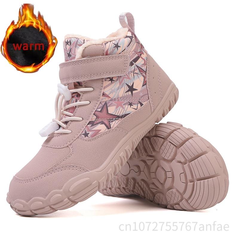 Kids Barefoot Snow Boots Waterproof Wide Toe Cotton Shoes Winter Warm Fur Lined Shoe for Boys Girls Cold Weather Outdoor Sneaker