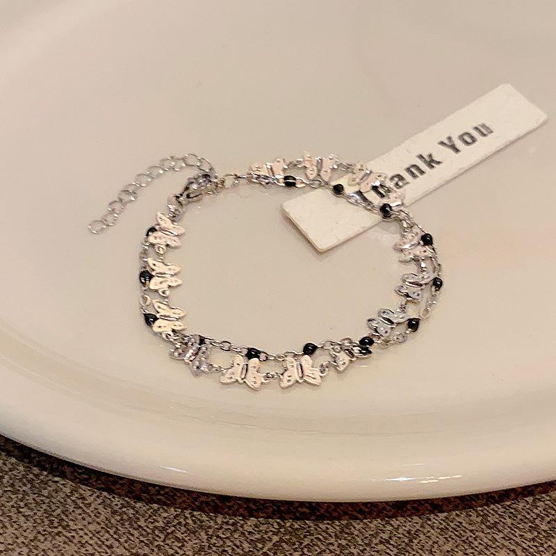 Корейский ретро двухслойный браслет-бабочка женский высококлассный нишевый черный бусинный браслет новый китайский ручной работы