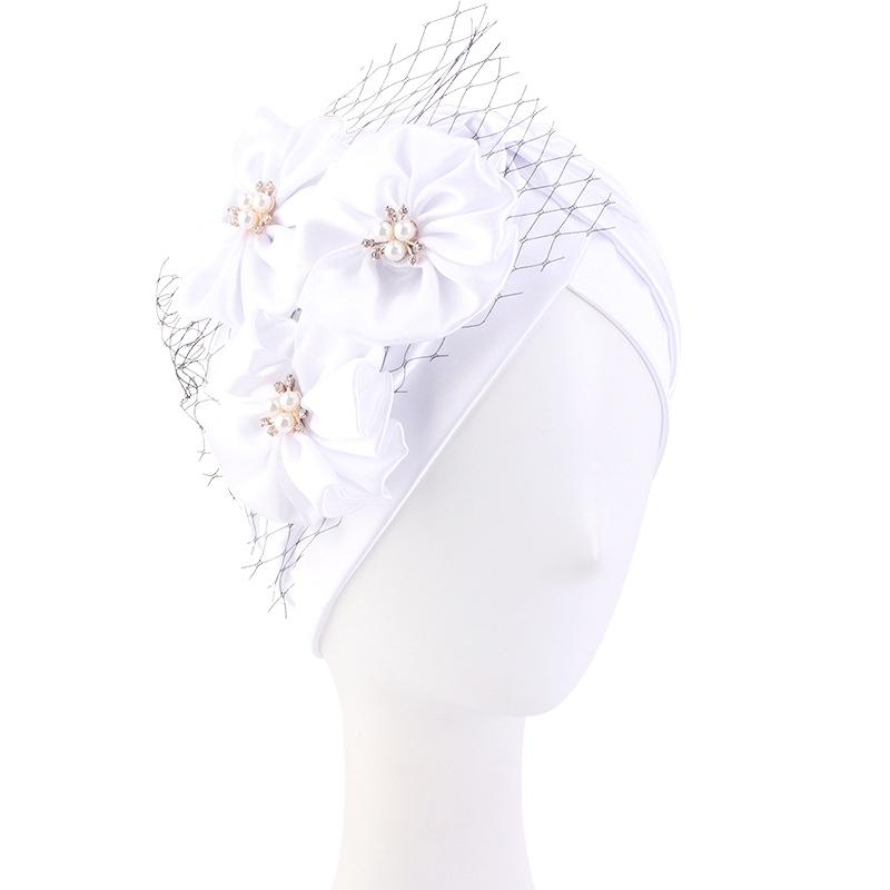 Big Flower Accessories Imitation Silk Pleated Turban Hat Ethnic Hat Indian Hat Ladies Wedding Hat