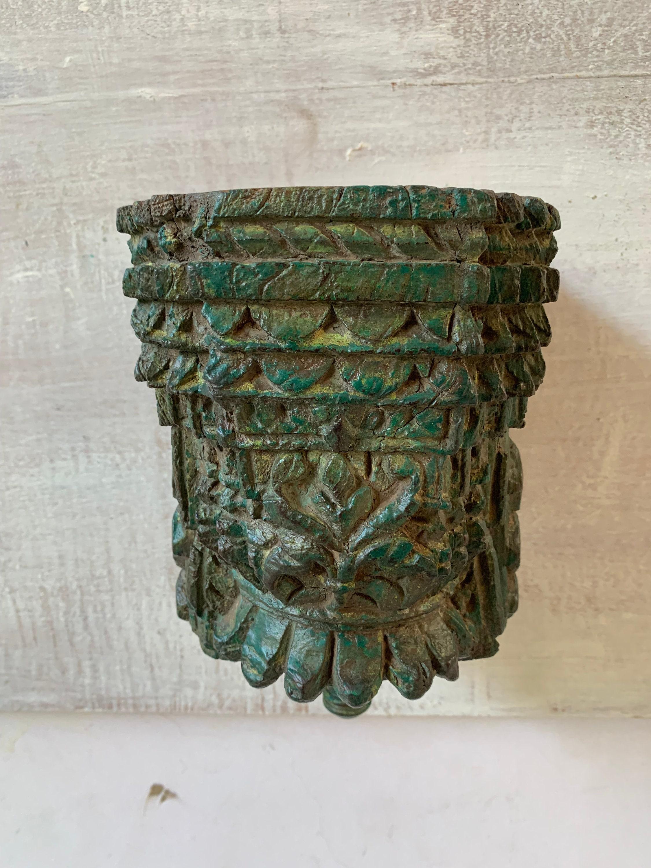 

Carved Floral Wood Floating Shelf: Green Rustic Wall Decor 18” X 9” X 24” (l x w x h) разноцветный