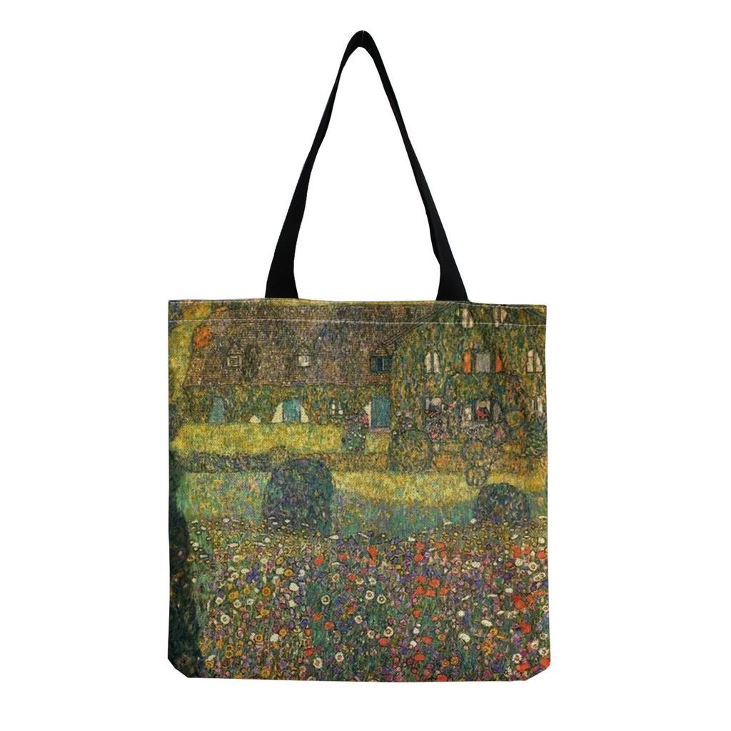 Women Vintage Linen Tote Bag - Large Capacity Print Shoulder Handbag for Casual & Grocery Shopping KTB