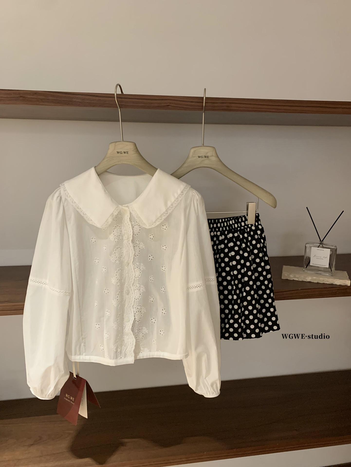 Guangzhou Women s Embroidered Floral Long-Sleeve Shirt with Lapel - Spring/Summer Collection Small белый