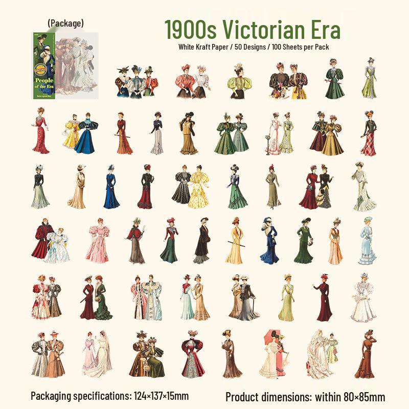 Retro European Style Fashionable People Sticker Pack, Large Size - A Beautiful Day Series, 4 Types