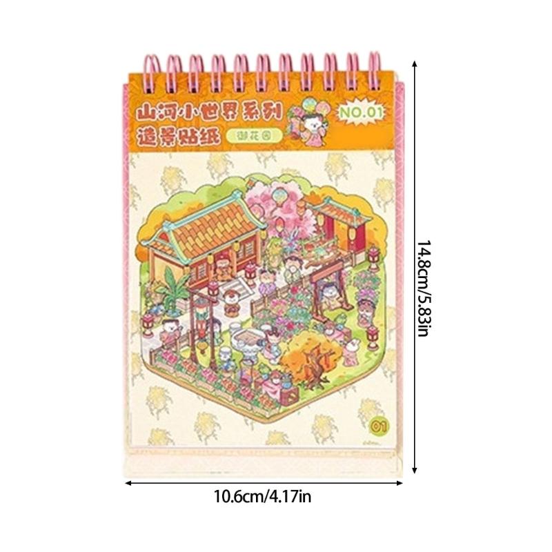 DIY Decorative Sticker Chinoiserie Theme Landscape Sticker Book Scene Sticker Journal Supplies Gift for Kid Child