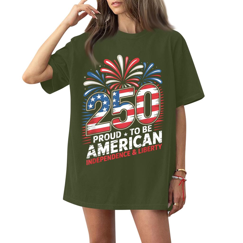 Women's Fashionable Casual Short-Sleeve Neck Printed T-Shirt for the 254th Anniversary of the Founding of the United States