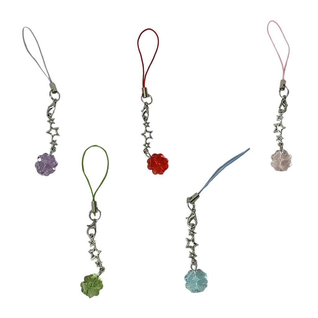Vierblättriges Kleeblatt Handy-Anhänger Glücksbringer Kristall-Kleeblätter Handykette für Frauen Zartes Handy-Lanyard Schmuck
