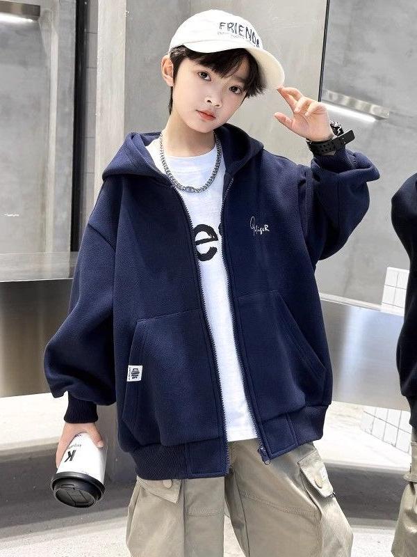 Kids' Trendy Zipper Hoodie: Autumn/Winter Velvet-Lined Loose Cardigan for Boys & Girls