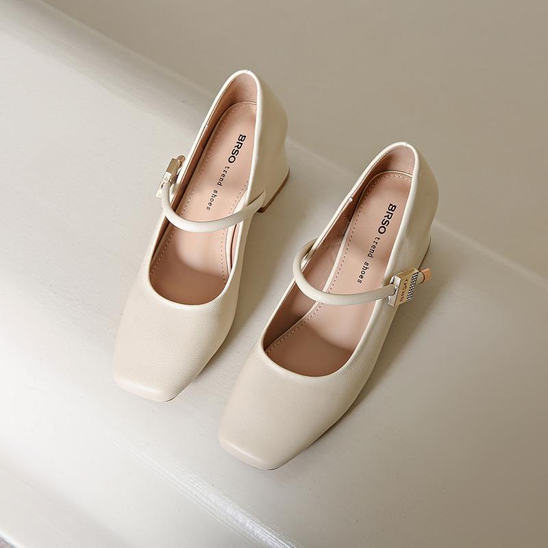Fashion Thick Heel Women Mary Jane Shoes Fashion Square Toe Shoes 2025 Spring Ladies Elegant Party Dress Shoes