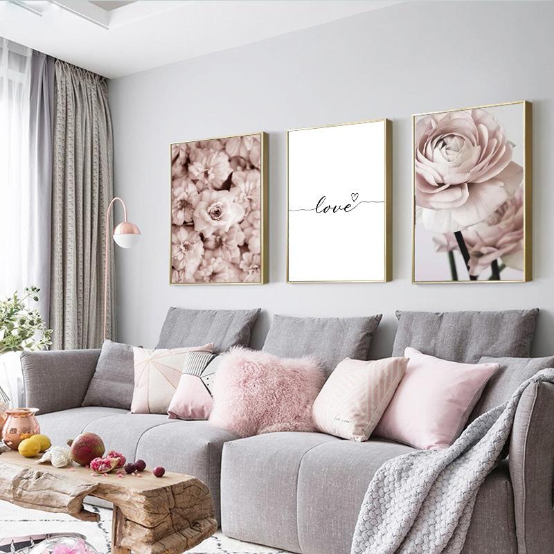 Flower Canvas Picture Wall Decoration Nordic Floral Prints Pink Rose Paintings for Home Design Modern Decoration for Home No Frame