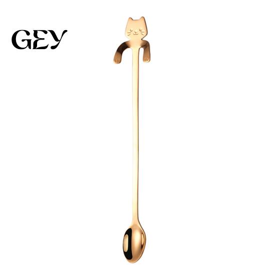 Dessert Stirring Spoon 304 Stainless Steel Coffee Spoon, Hanging Cat for Mugs Tall Cups, Long Eco-friendly Drink Stirrer Handle Tea Ideal Desserts