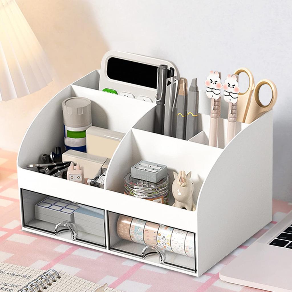 Office Desk Organizer with 6 Compartments and 2 Transparent Drawers Kids Desk Organiser for Pen Pencil Holder Desk Organizers Aesthetic Desk Decor Bu