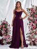 European Spring 2026 Strappy Off-Shoulder Sleeveless Slit Solid Color Elegant Women's Dress