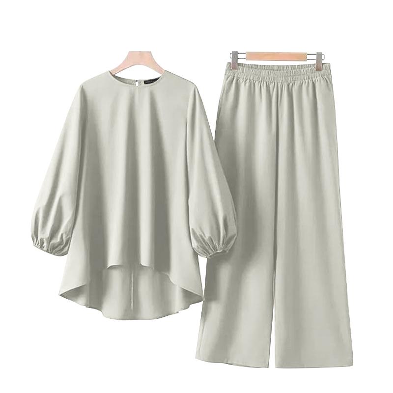 ZANZEA Women High Low Hem and Pants Casual Two Piece Suit Sets