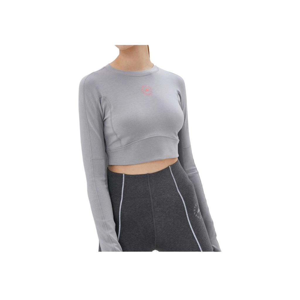 Adidas Logo Print Solid Color Round Neck Long Sleeve T-Shirt Women Tops Gray HD9061