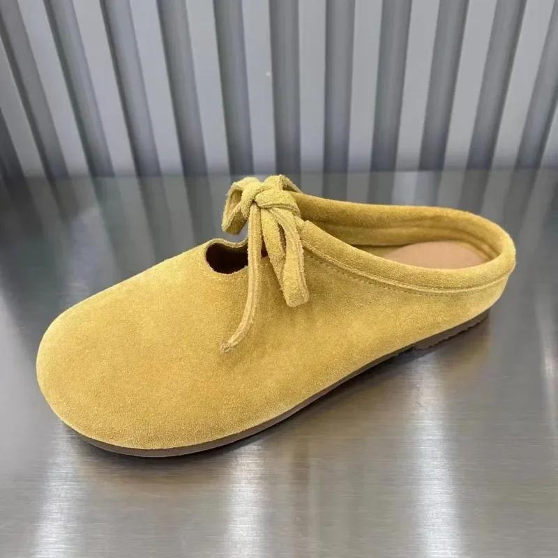 

Модная женская обувь 2024 года, горячая распродажа, женские тапочки на шнуровке, осенние, с закрытым носком, однотонные, на плоской подошве, повседневные, удобные, офисные женские туфли 36 жёлтый