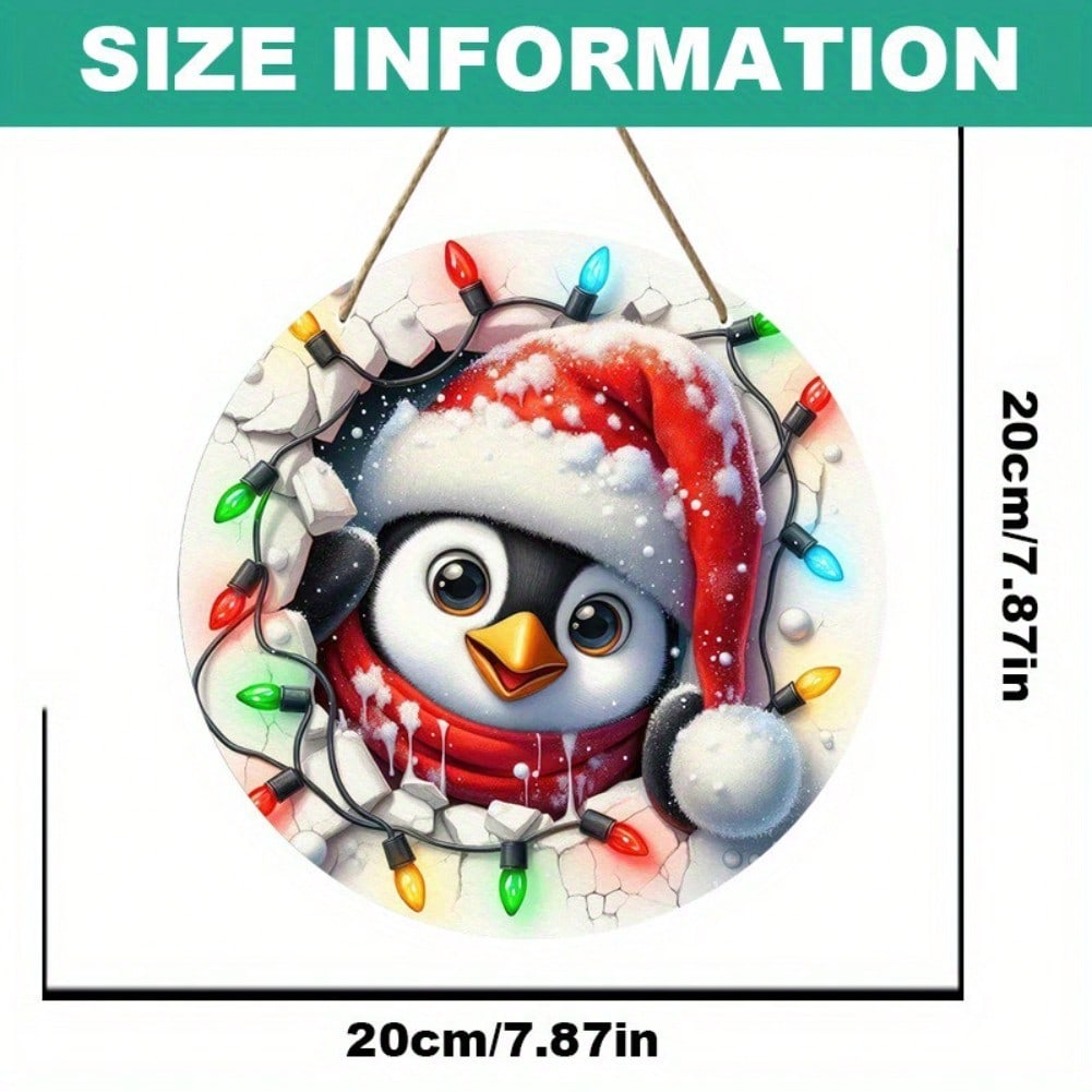 Festive Penguin Holiday Wreath 7.87 Inch Christmas Decor 20x20