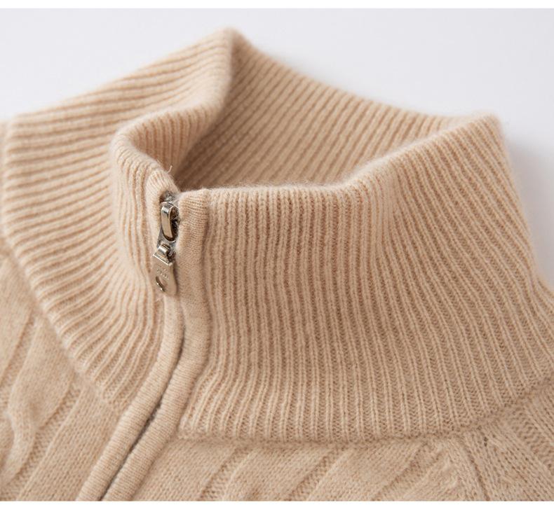 Women's Elegant Cashmere Cable Knit Half-High Neck Zip Cardigan - Autumn/Winter 2026 Collection