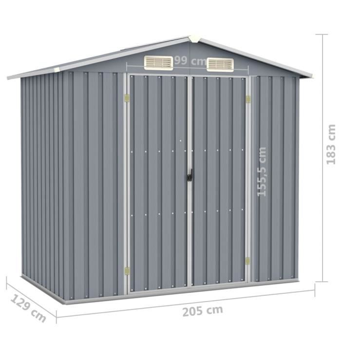 VidaXL Abri de jardin Gris 205x129x183 cm Acier galvanisé