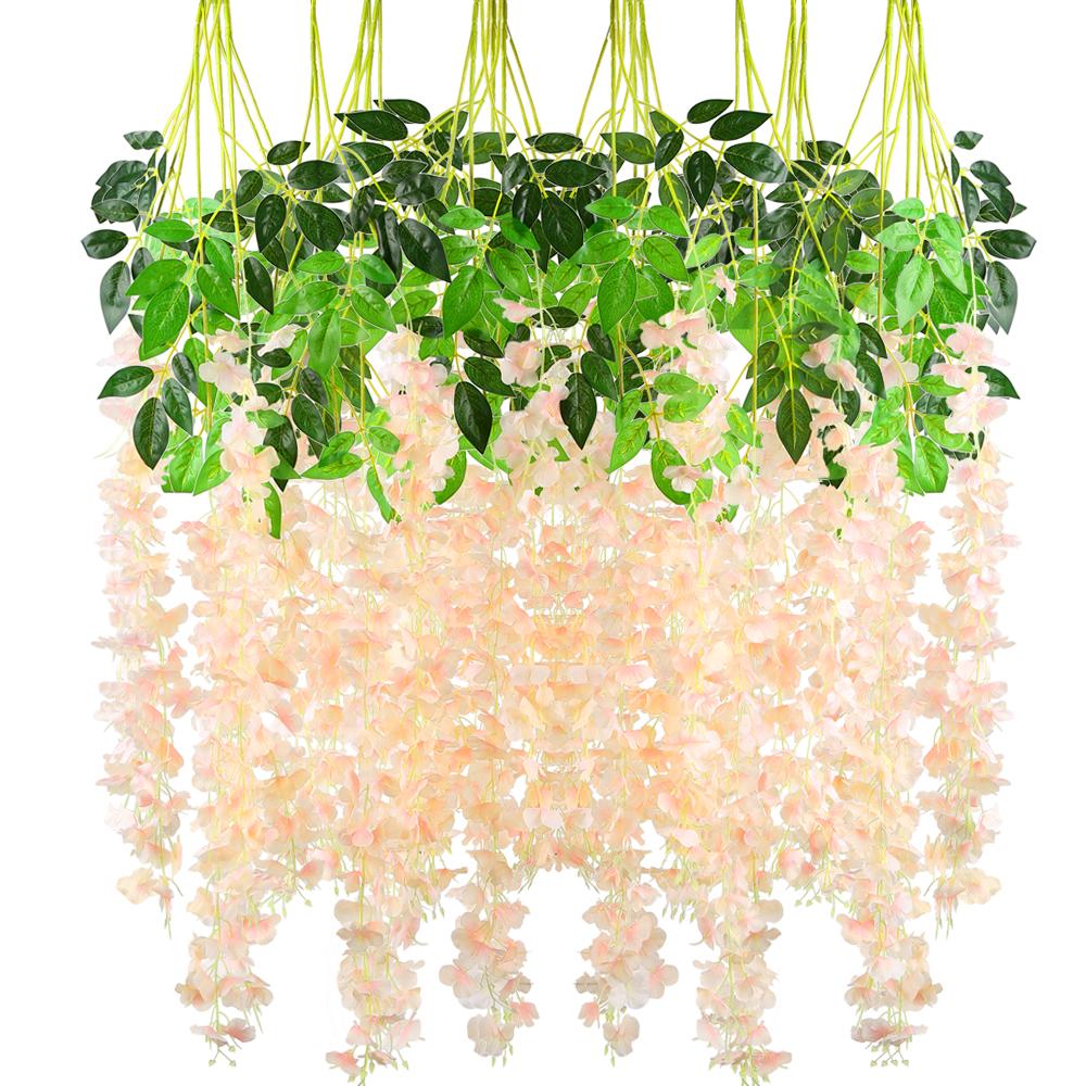 

12 шт. искусственные подвесные цветы глицинии 110 см подвесные цветы глицинии искусственная лоза глицинии подвесная гирлянда для вечеринки, свадьбы, домашнего декора шампанского