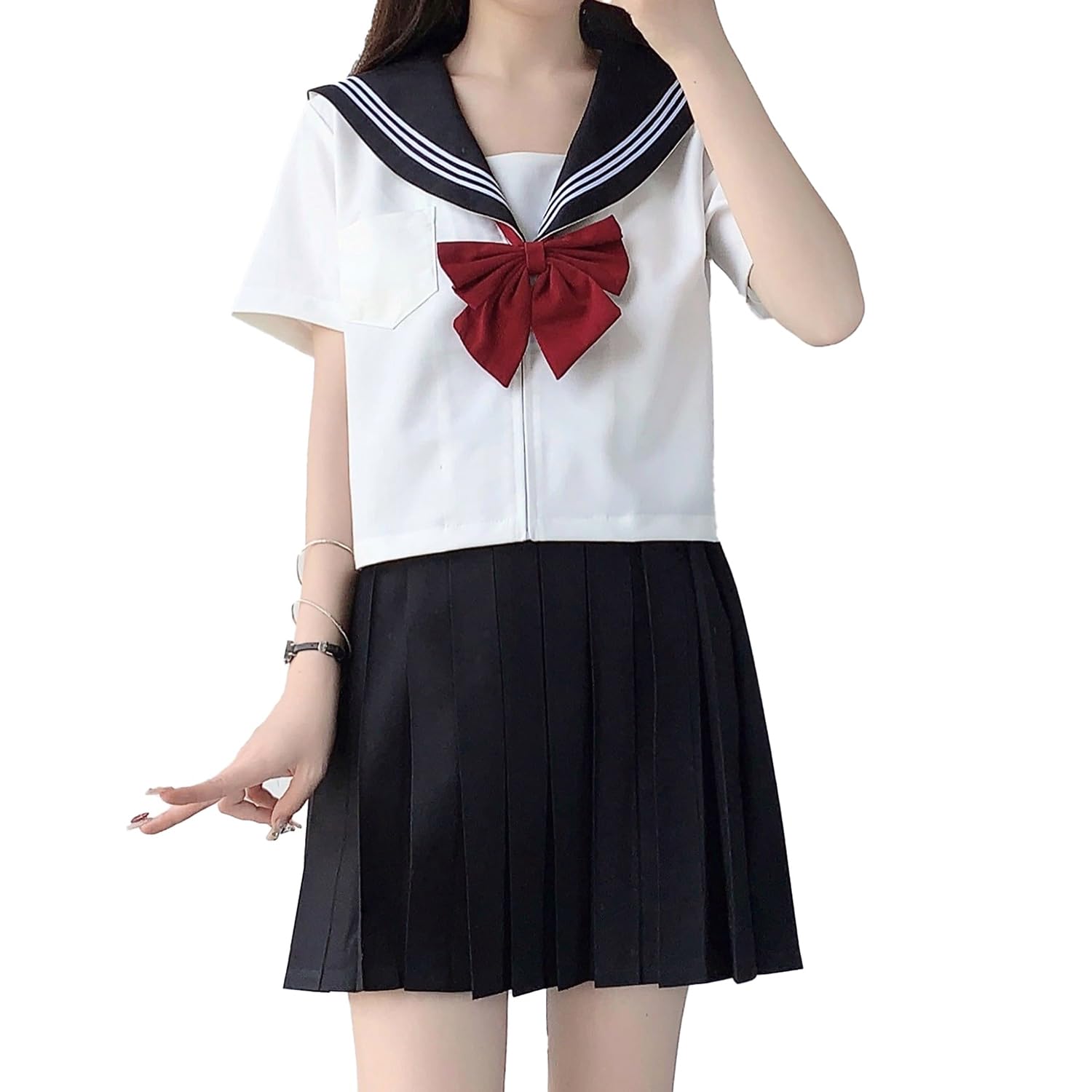 

JK Cosplay Set Sailor Uniform High School Girls High School Costume [Cedar Eight] 3-piece (Short Sleeve, L)