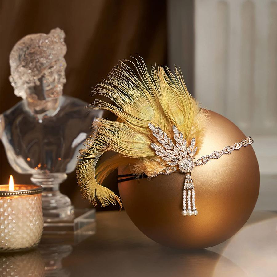 New Peacock Feather Headband 1920s Flapeer Girl Headpiece with Rhinestone Tassel Vintage Party Photography Hair Accessories