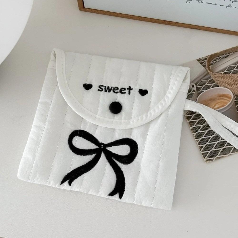 Korean-Style Embroidered Clutch Sweet Bowknot Embroidery Cosmetic Bag Sanitary Pad Pouch Women