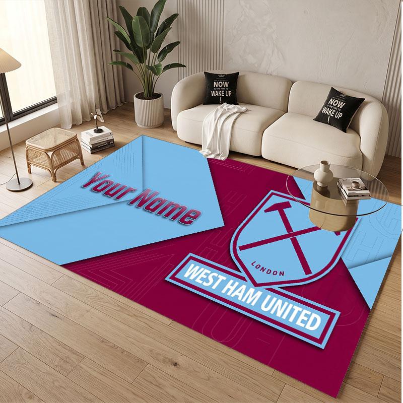 Benutzerdefinierter Teppich West Ham United Fußballmuster Druck Name Text Weicher Rutschfester Boden Teppich für Zuhause Innen Dekoration