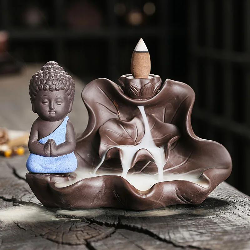 1pc, The Buddha Ceramic Handicrafts Lotus for Home Ornaments Backflow Incense Burner Handmade Purple Clay Holder Without Incense