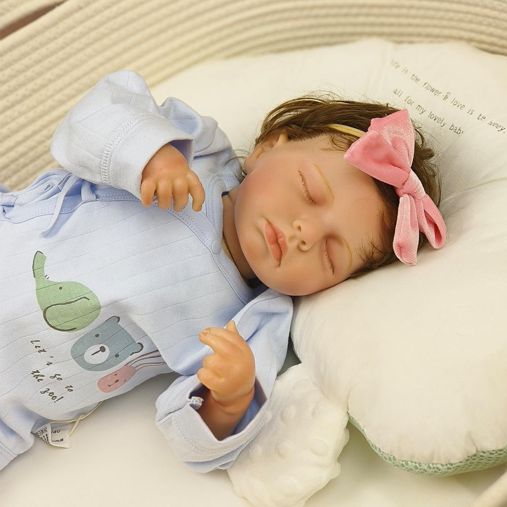 Handmade 3D Painted Skin Reborn Baby Doll LouLou 19''49cm Soft Touch Cloth Body Simulation Doll with Rooted Hair Realistic Sleeping Bebe Newborn Dolls