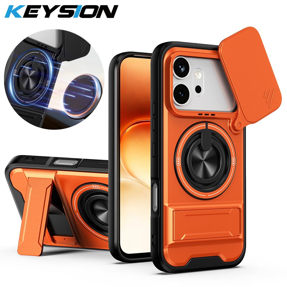KEYSION Magnetic Phone Case for HONOR 600 600 Pro 5G Slide Camera Protection Upright Kickstand 360° Ring Shockproof Back Cover